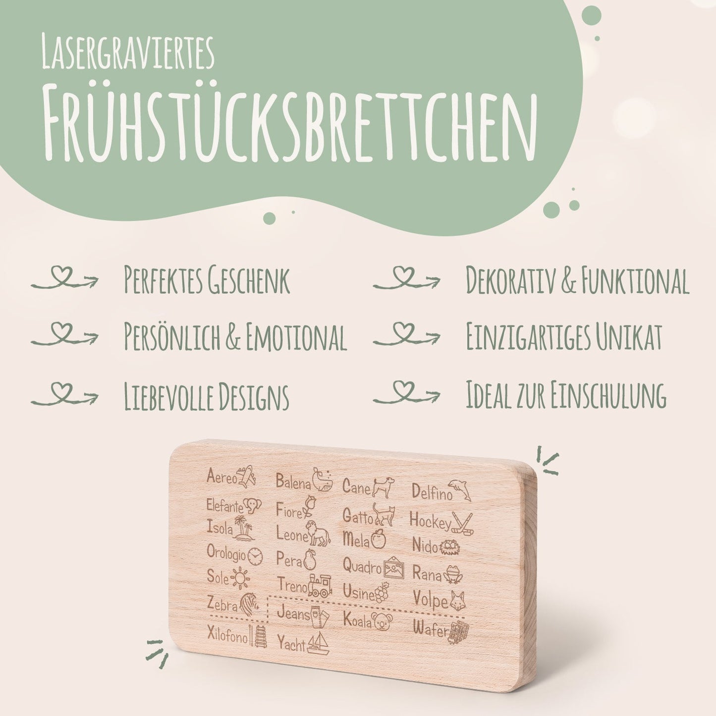 Frühstücksbrettchen "ABC Italienisch Brotzeitbrett"