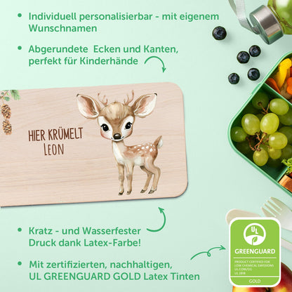 Bedrucktes Frühstücksbrettchen "Hier Krümelt" mit Tiermotiv & Namen