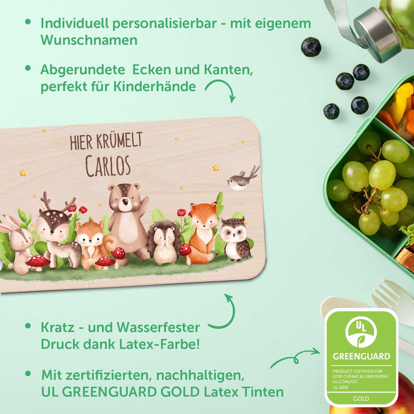 Frühstücksbrettchen mit Druck & Name im "Tiergruppe" Design