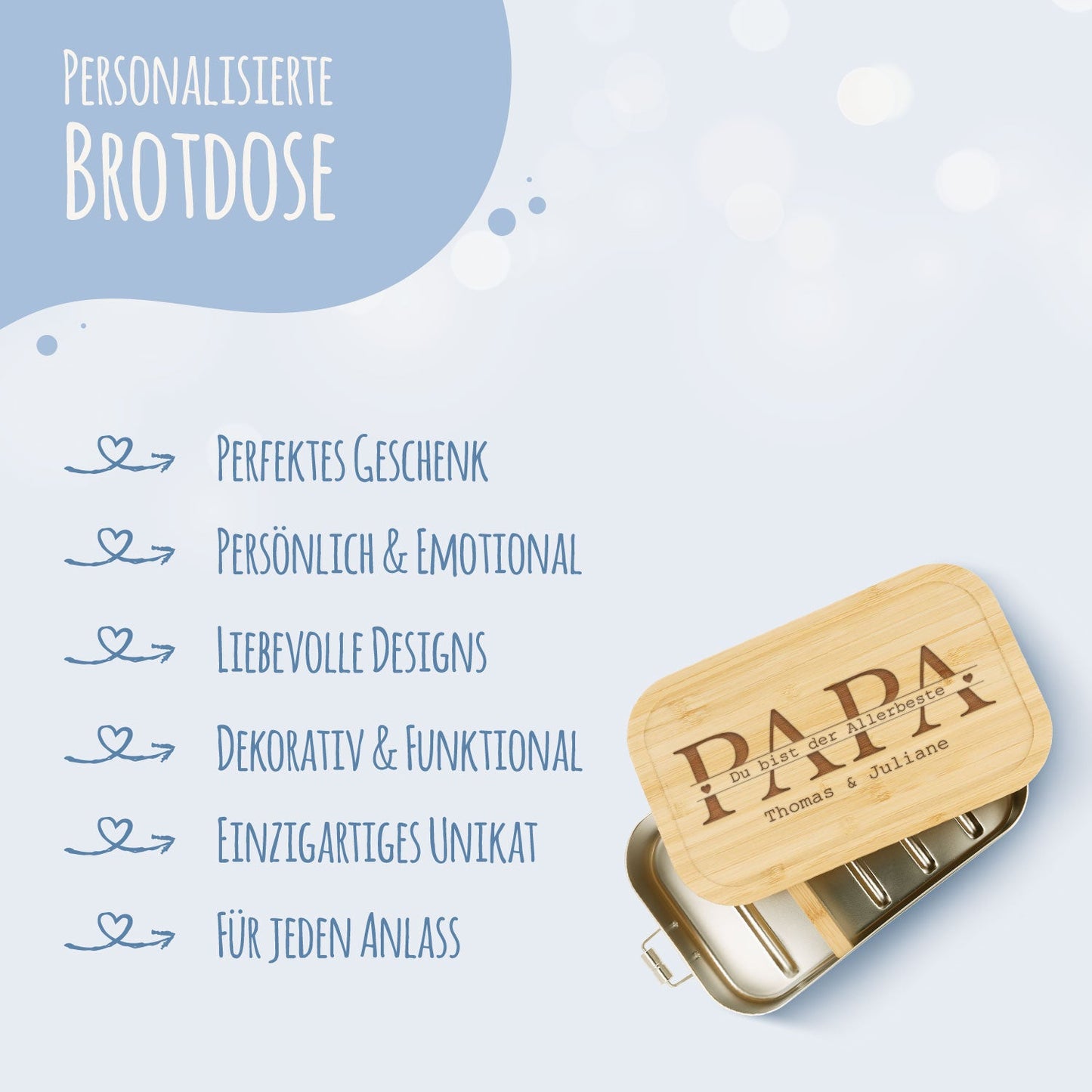 Brotdose mit graviertem Deckel - Papa du bist der Allerbeste