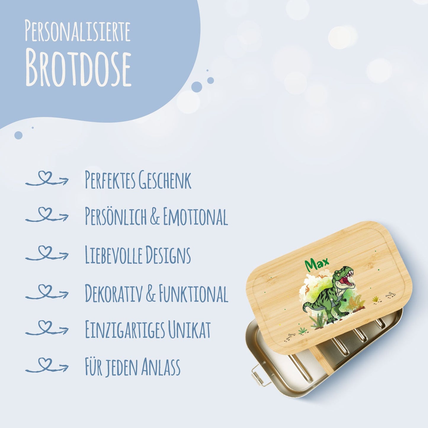 Brotdose mit Deckel für Kinder mit UV-Druck im "T-Rex" Design