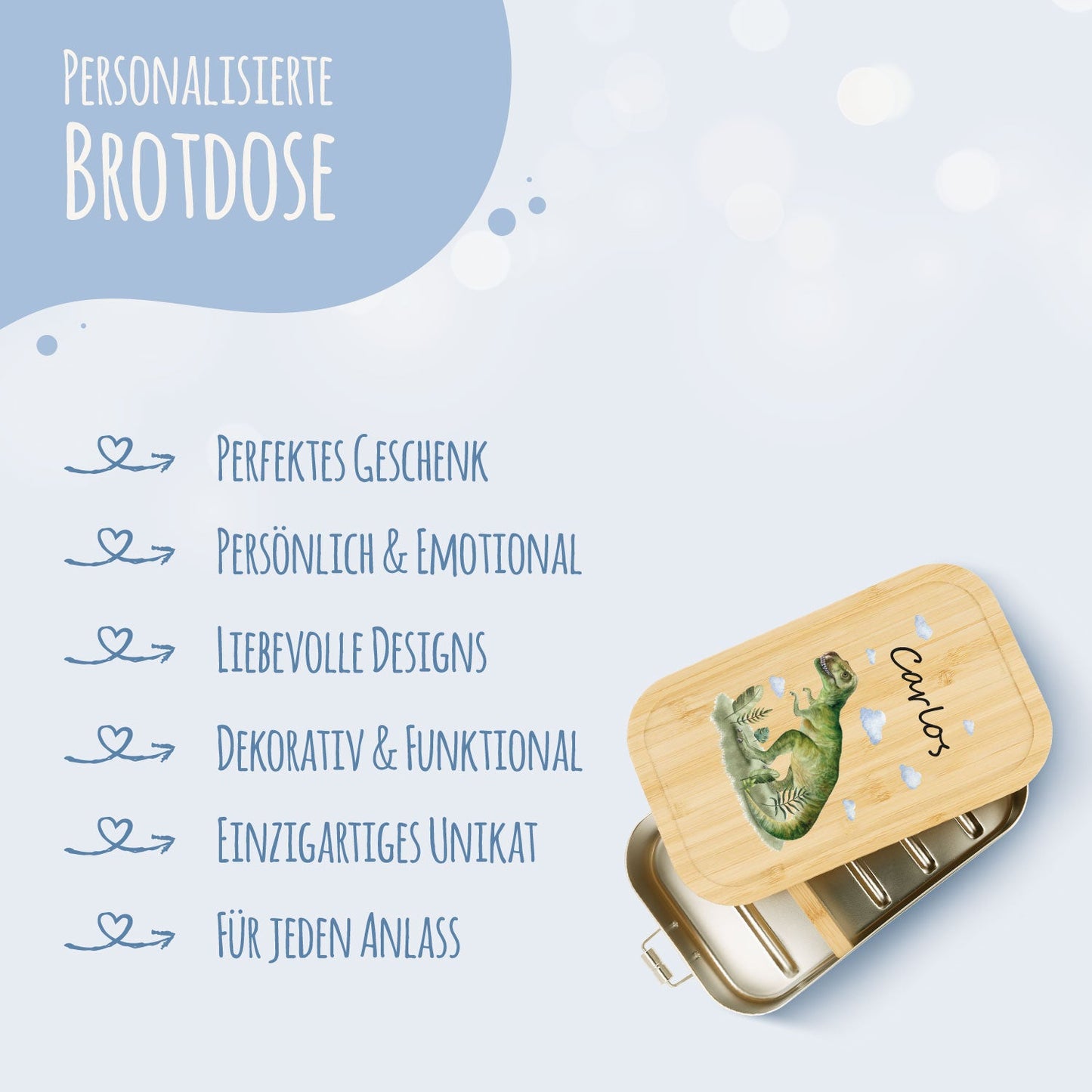 Brotdose mit Deckel für Kinder mit UV-Druck im "T-Rex V2" Design