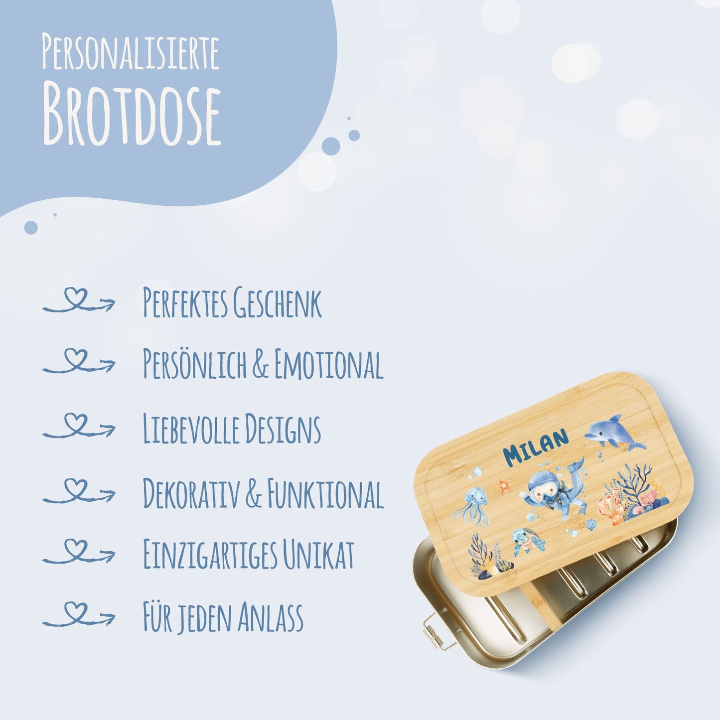 Brotdose mit Deckel für Kinder mit UV-Druck im "Taucher" Design