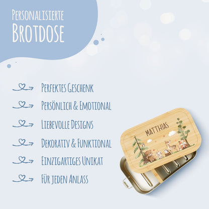 Brotdose mit Deckel für Kinder mit UV-Druck im "Waldfreunde" Design