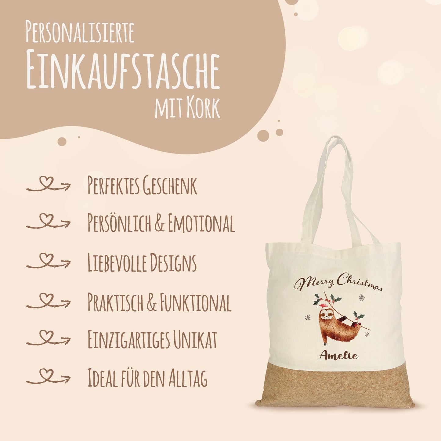 Einkaufstasche Kork - Faultier