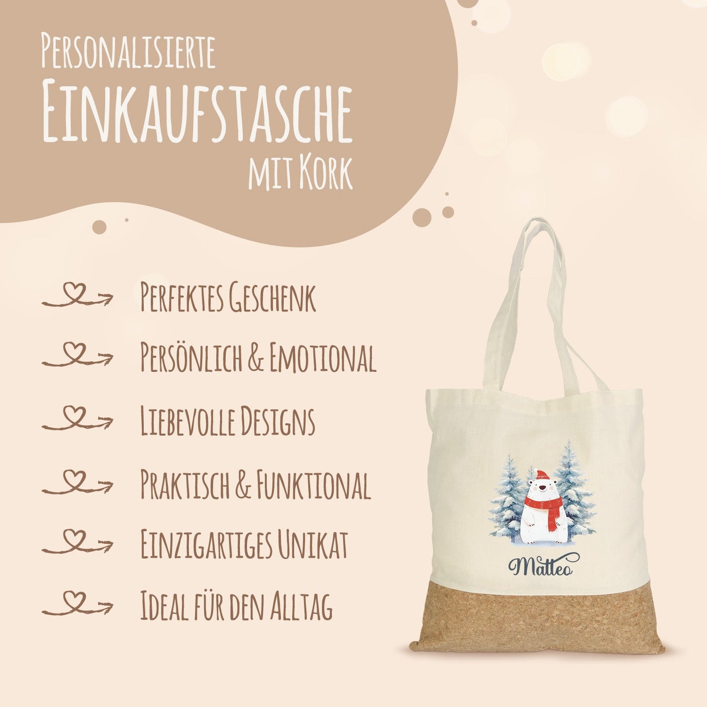 Einkaufstasche Kork - Schneetiere