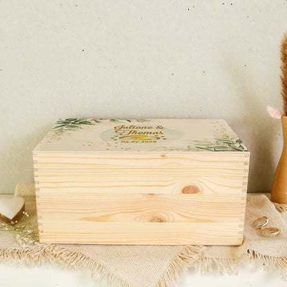 Erinnerungskiste mit UV-Druck im Golden Wedding Design - Personalisiertes Geschenk zur Hochzeit