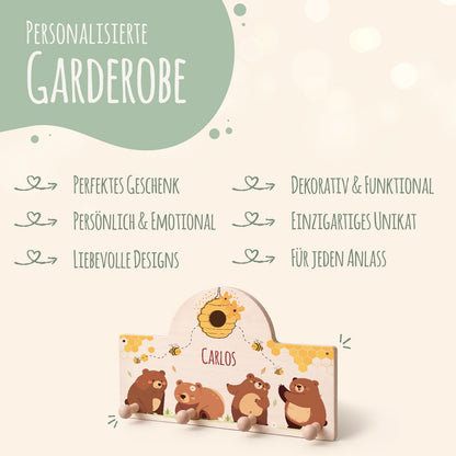 Personalisierte Garderobe fürs Kinderzimmer - Bären & Bienen