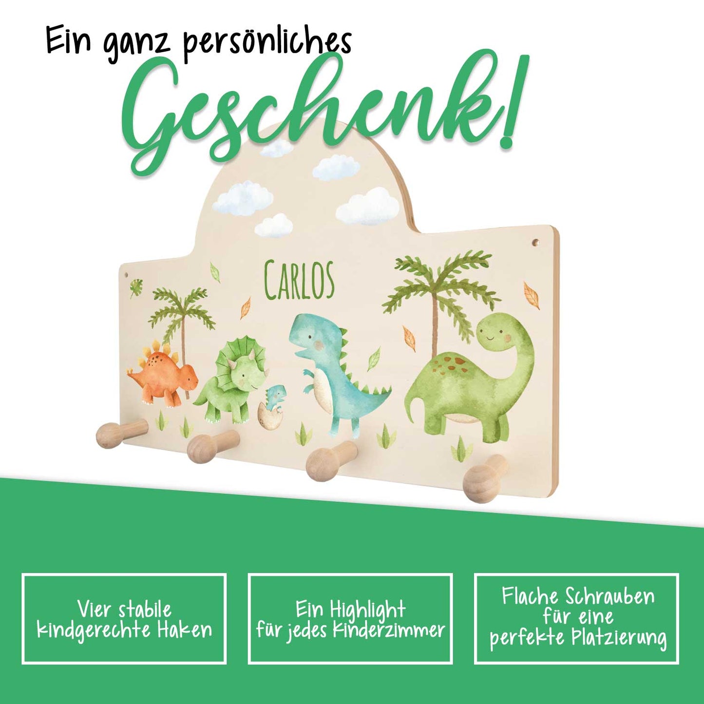 Personalisierte Garderobe fürs Kinderzimmer - Dino