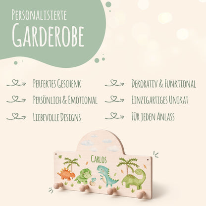 Personalisierte Garderobe fürs Kinderzimmer - Dino