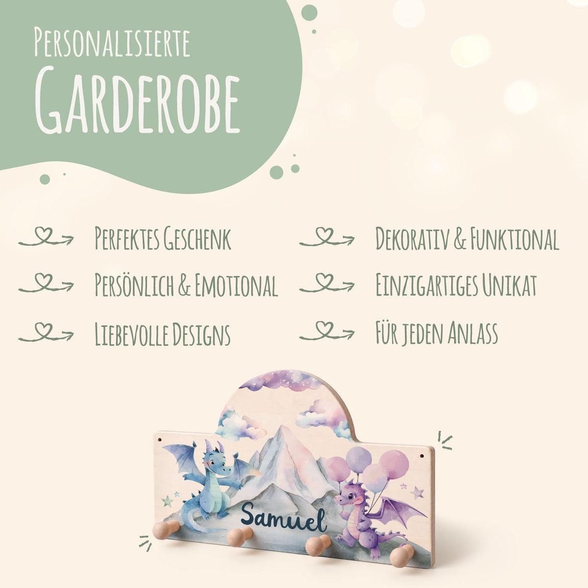 Personalisierte Garderobe fürs Kinderzimmer - Drache