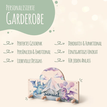 Personalisierte Garderobe fürs Kinderzimmer - Drache