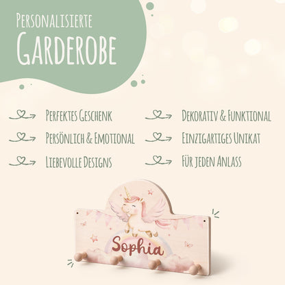 Personalisierte Garderobe fürs Kinderzimmer - Einhorn