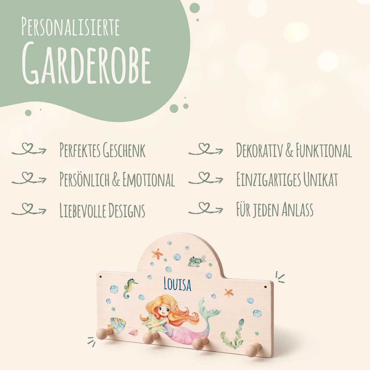 Personalisierte Garderobe fürs Kinderzimmer - Meerjungfrau