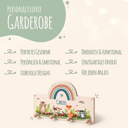 Personalisierte Garderobe fürs Kinderzimmer - Tiergruppe Waldtiere