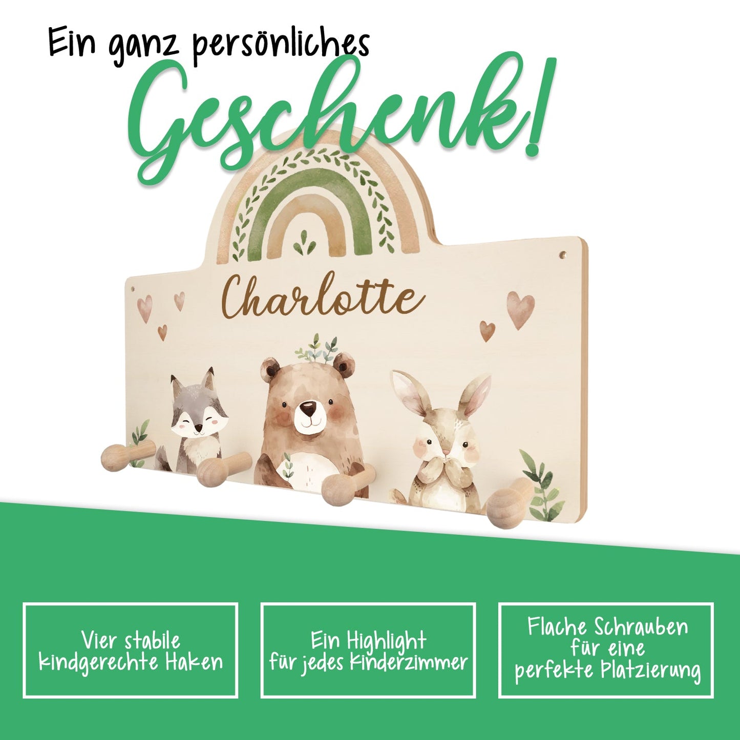Personalisierte Garderobe fürs Kinderzimmer - Waldtiere