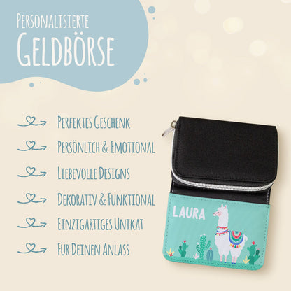 Bedruckte Geldbörse für Kinder im Lama Design