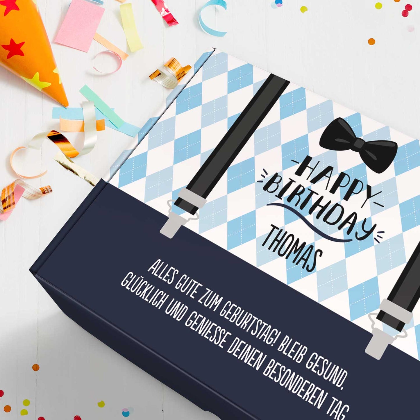 Personalisierte DIY Geschenkbox - Hosenträger mit Wunschtext