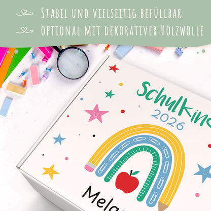 Personalisierte Geschenkbox - Schulkind Regenbogen - Einschulung