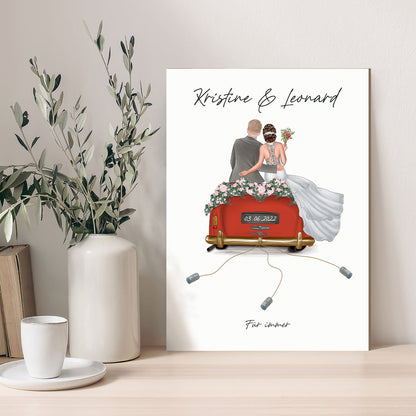 Holzschild Hochzeitsauto - Umfangreich anpassbares Geldgeschenk zur Hochzeit
