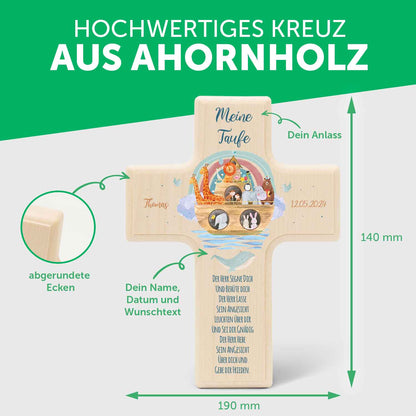 Personalisierbares Holzkreuz zur Taufe Konfirmation oder Kommunion - Arche Design