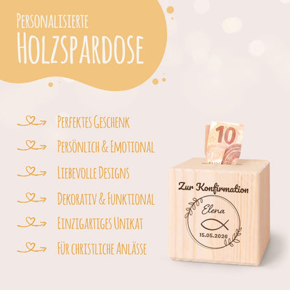 Spardose aus Holz - Fisch Kranz