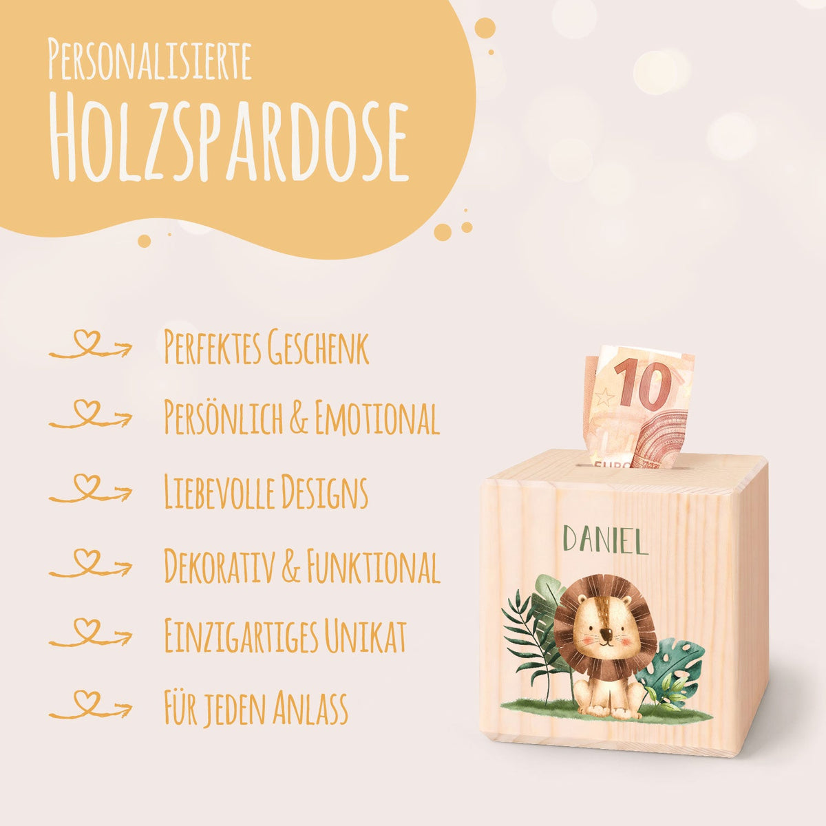 Spardose aus Holz - Tiergruppe Safari