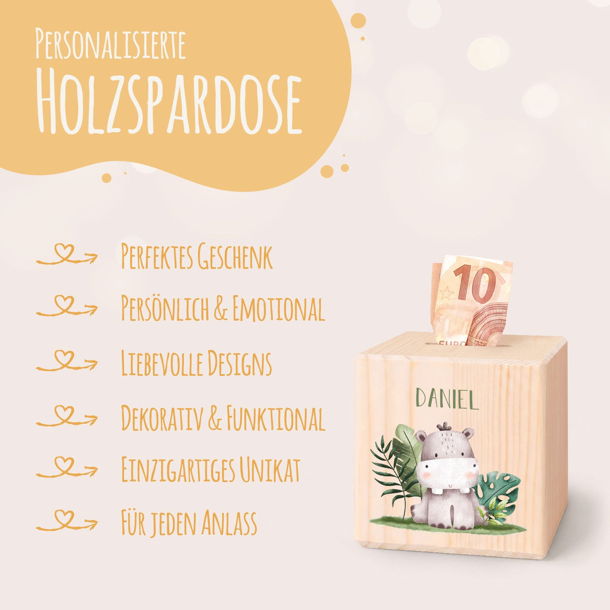 Spardose aus Holz - Tiergruppe Safari