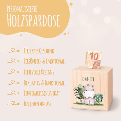 Spardose aus Holz - Tiergruppe Safari