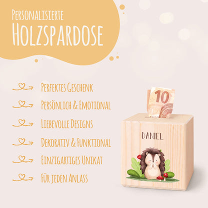 Spardose aus Holz - Tiergruppe Wald