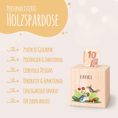 Spardose aus Holz - Tiergruppe Wald
