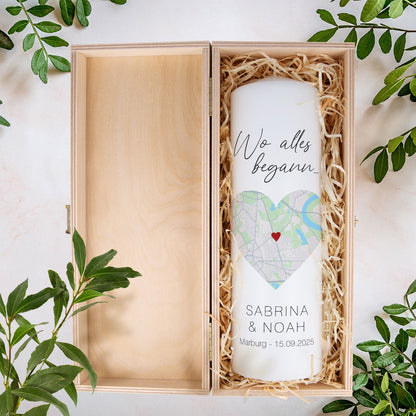 Große Kerze "Wo alles begann" - Personalisiertes Geschenk mit Namen, Datum, Ort & Wunschtext