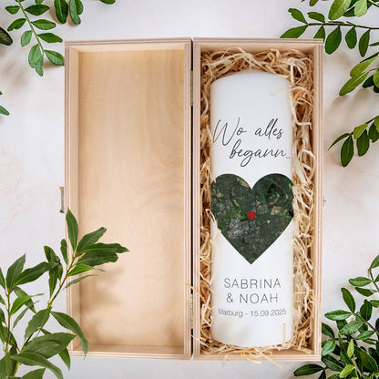 Große Kerze "Wo alles begann" - Personalisiertes Geschenk mit Namen, Datum, Ort & Wunschtext