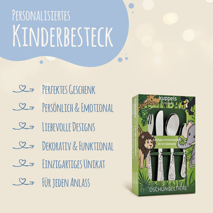 Personalisiertes Kinderbesteck - 4-teiliges Besteckset mit Name für Kinder