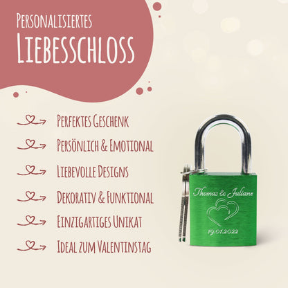 Liebesschloss in Grün mit Gravur