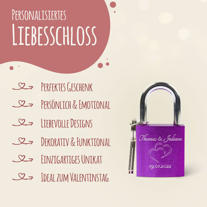 Liebesschloss in Lila mit Gravur