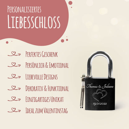 Liebesschloss in Schwarz mit Gravur