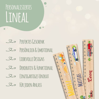 Personalisiertes Lineal zur Einschulung mit verschiedenen Designs