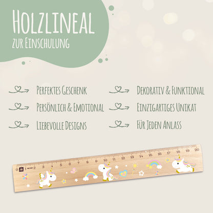 Lineal zur Einschulung im Einhörner Design für Kinder aus Holz