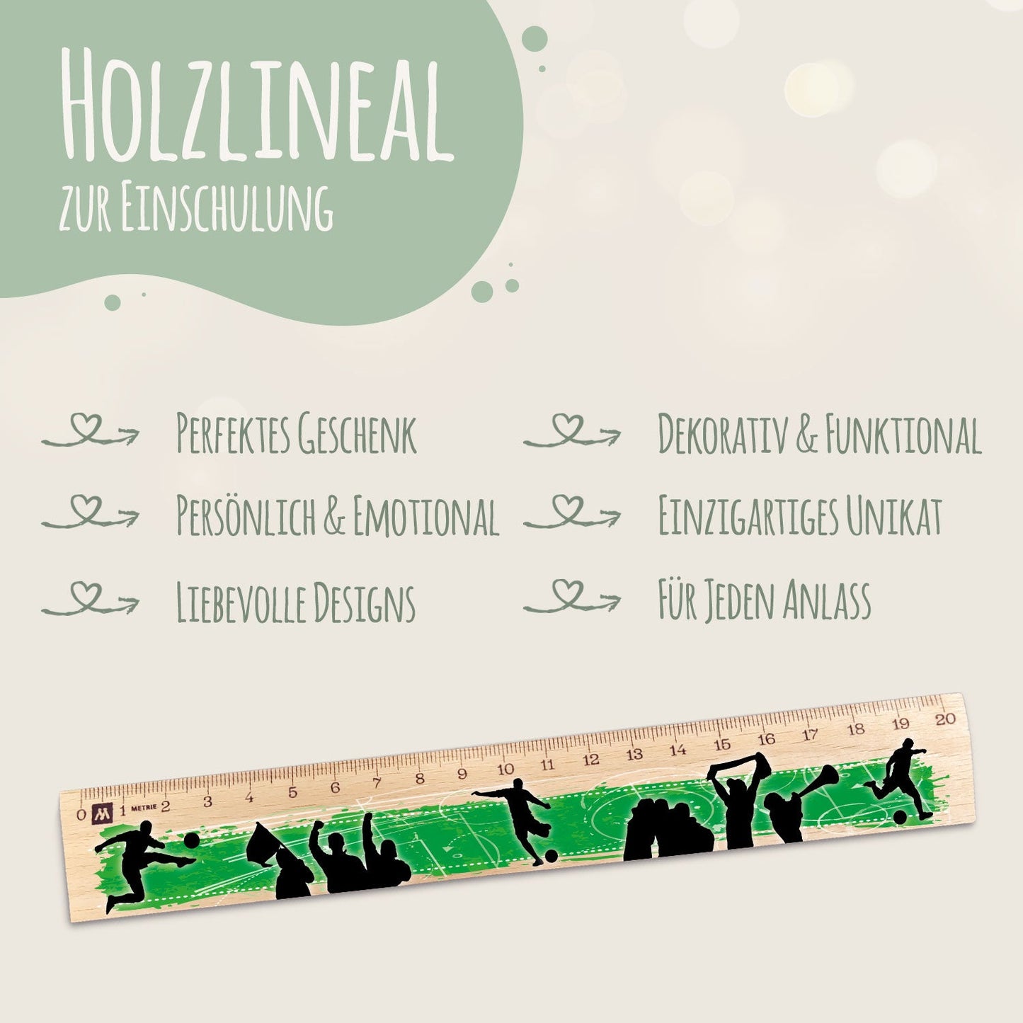 Lineal zur Einschulung im Fußball Design für Kinder aus Holz