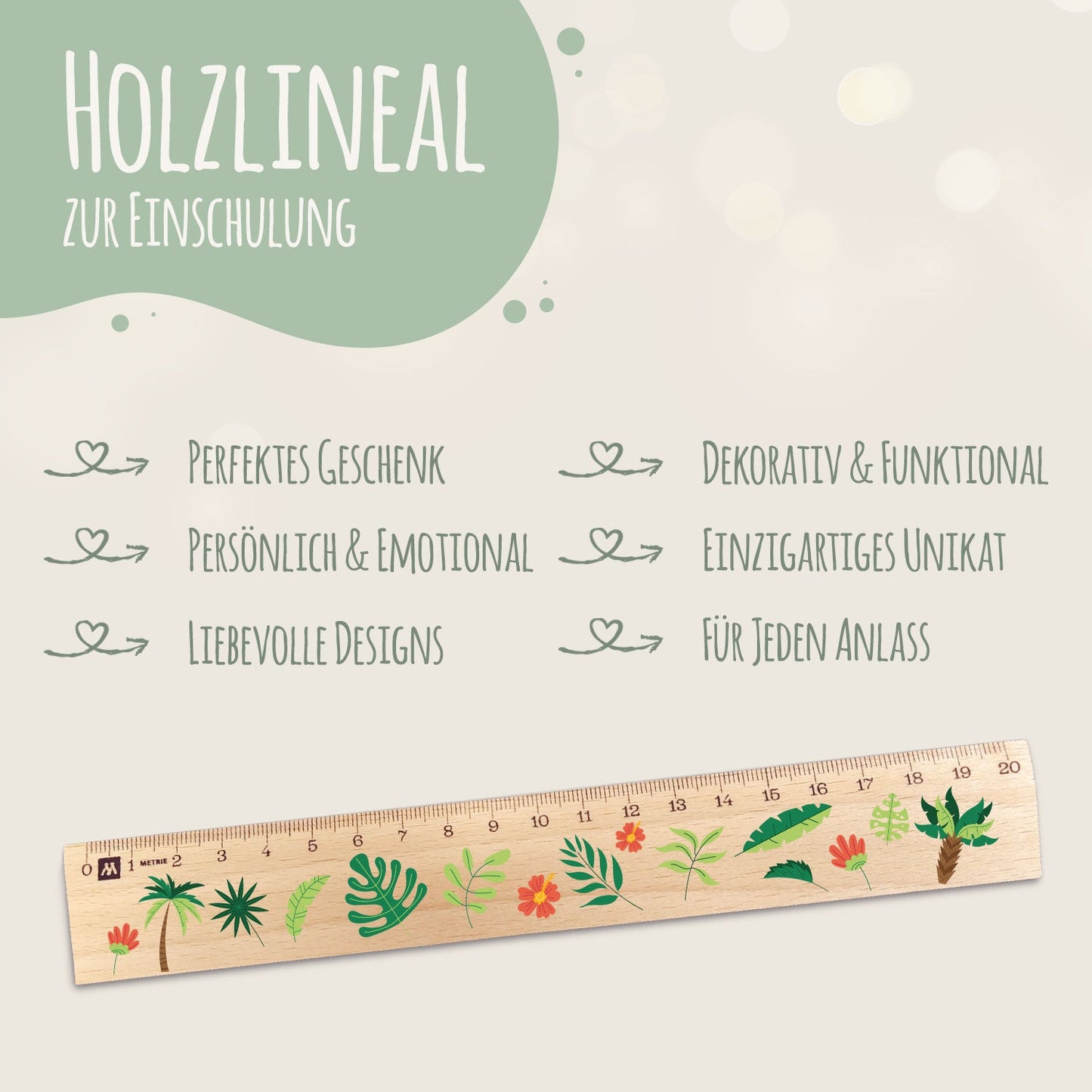Lineal zur Einschulung im Jungle Design für Kinder aus Holz