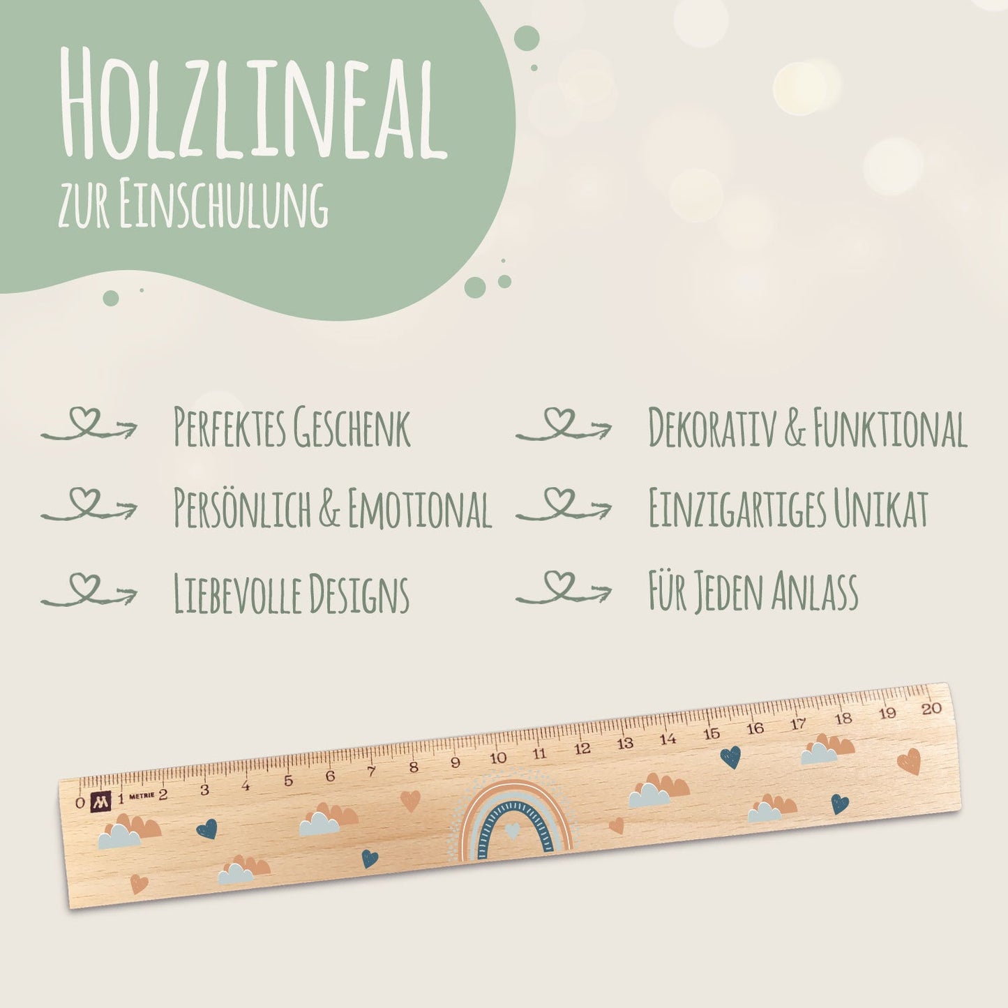 Lineal zur Einschulung im Regenbogen Design für Kinder aus Holz