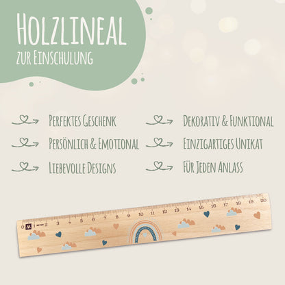 Lineal zur Einschulung im Regenbogen Design für Kinder aus Holz