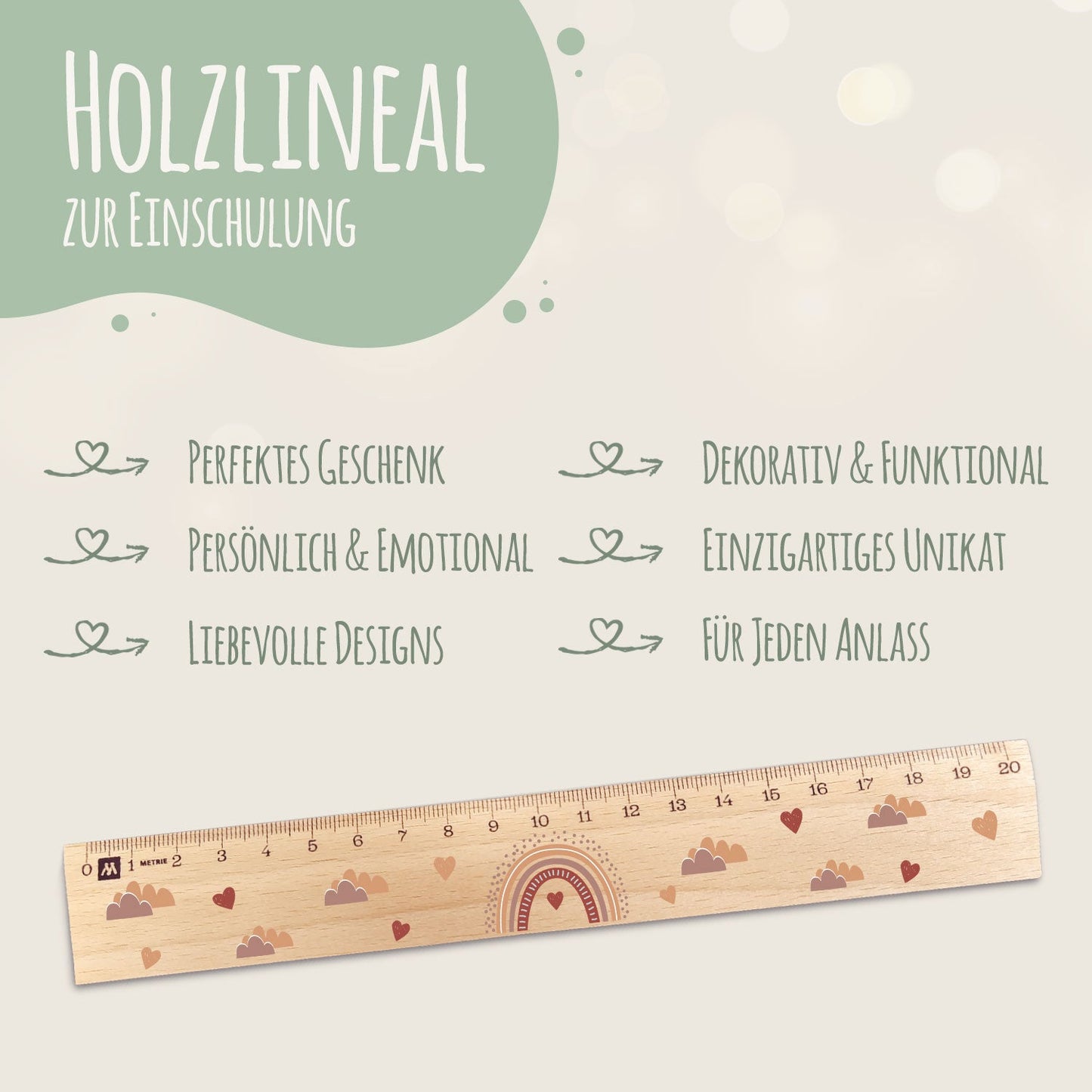 Lineal zur Einschulung im Regenbogen Design für Kinder aus Holz