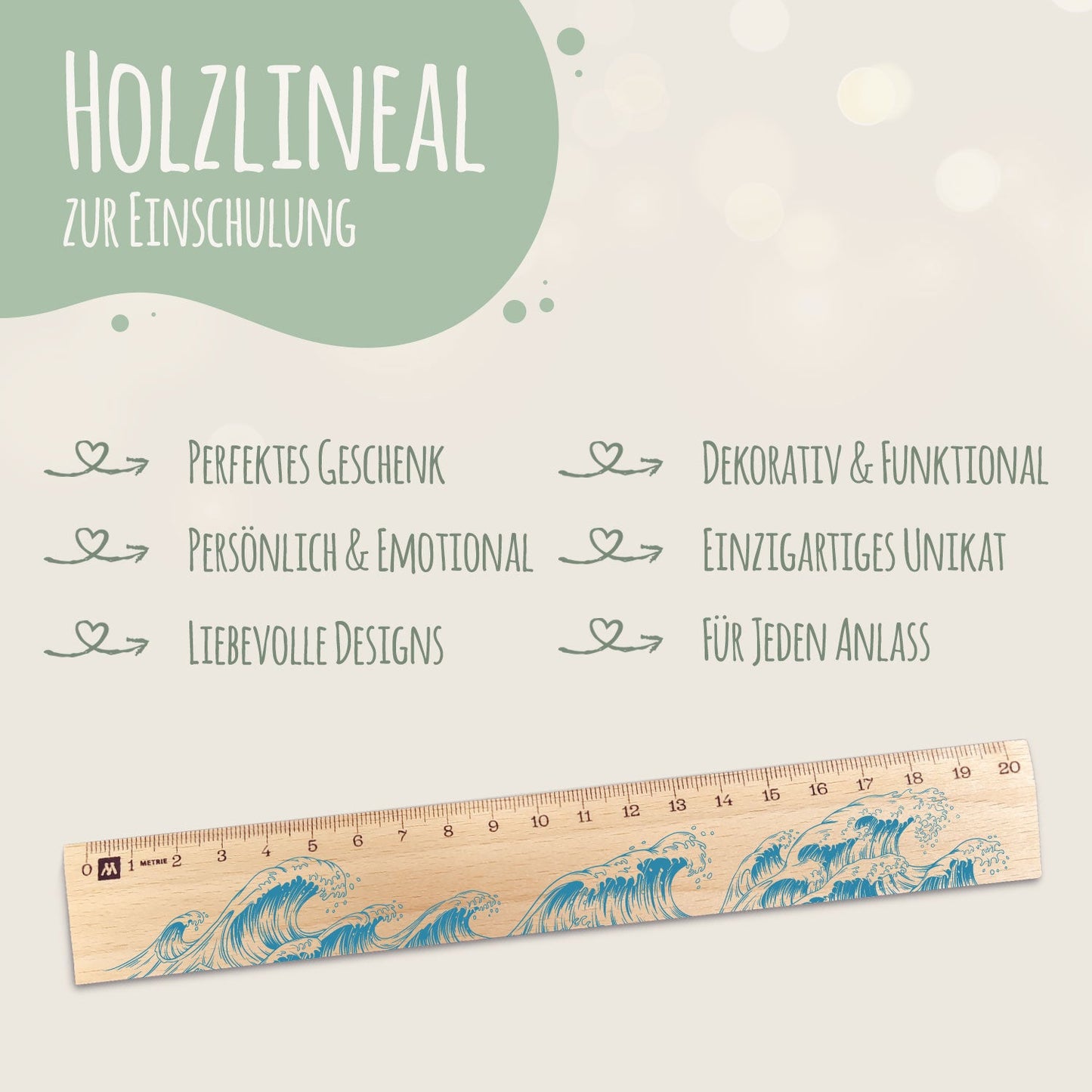 Lineal zur Einschulung im Wellen Design für Kinder aus Holz