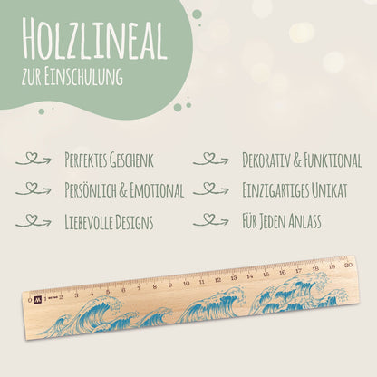 Lineal zur Einschulung im Wellen Design für Kinder aus Holz