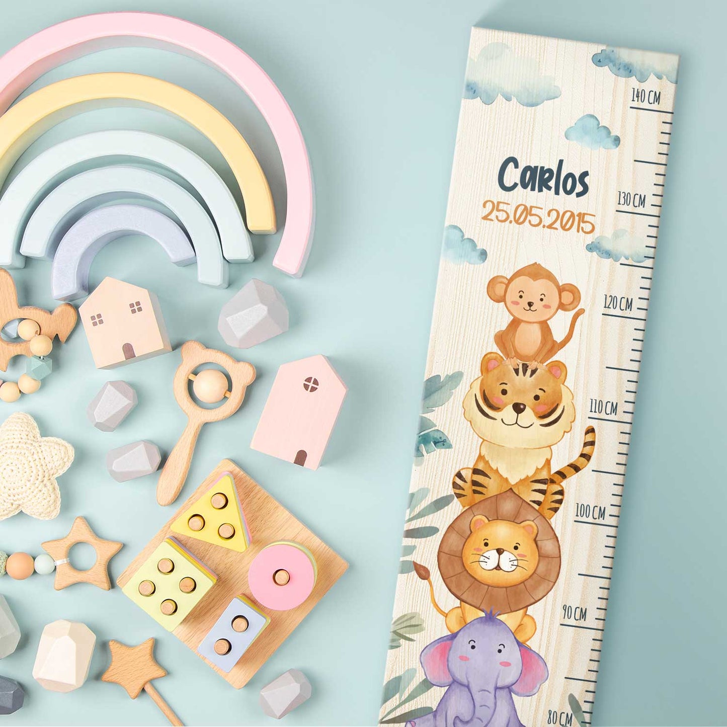 Messlatte mit Namen für Kinder im Dschungeltiere Design