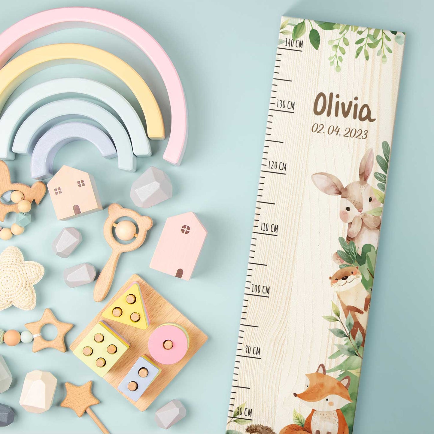 Messlatte mit Namen für Kinder im Waldtiere Design