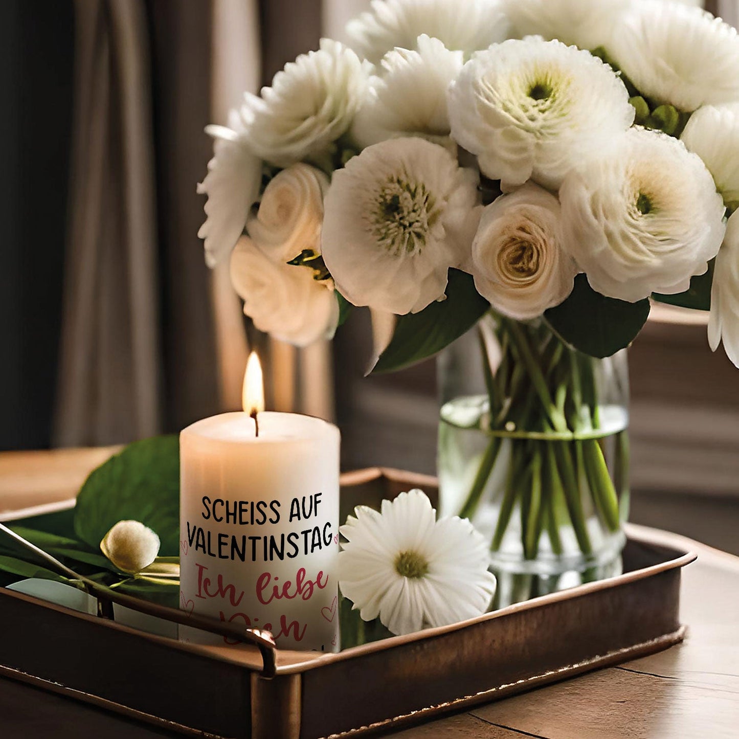 Kleine Kerze mit Spruch - "Scheiss auf Valentinstag"