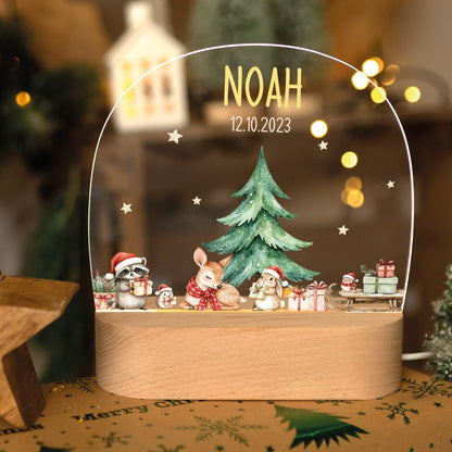 Kinder LED Nachtlicht mit Sockel aus Holz - "Geschenktiere"